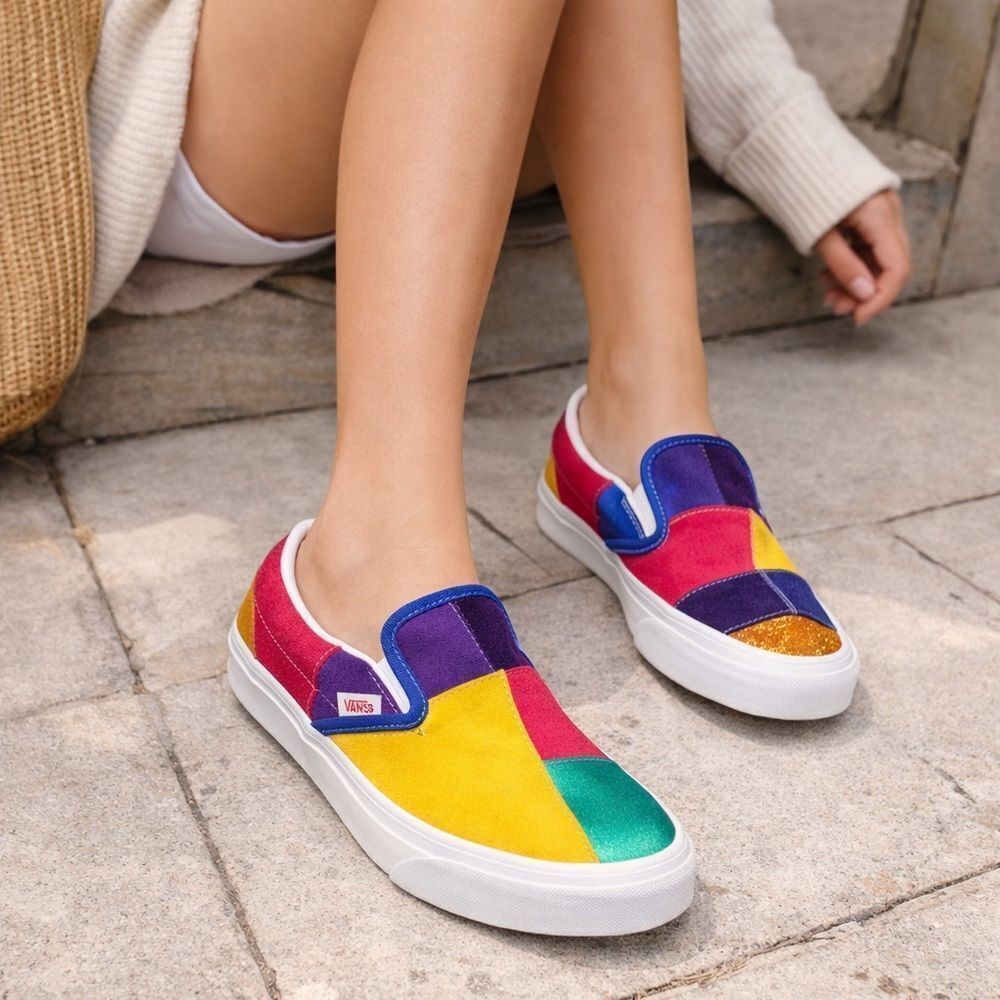 Rare VANS Pride Patchwork SLIP ON Skate Shoes UNISEX Women’s SZ 7.5 /Men’s Sz 6